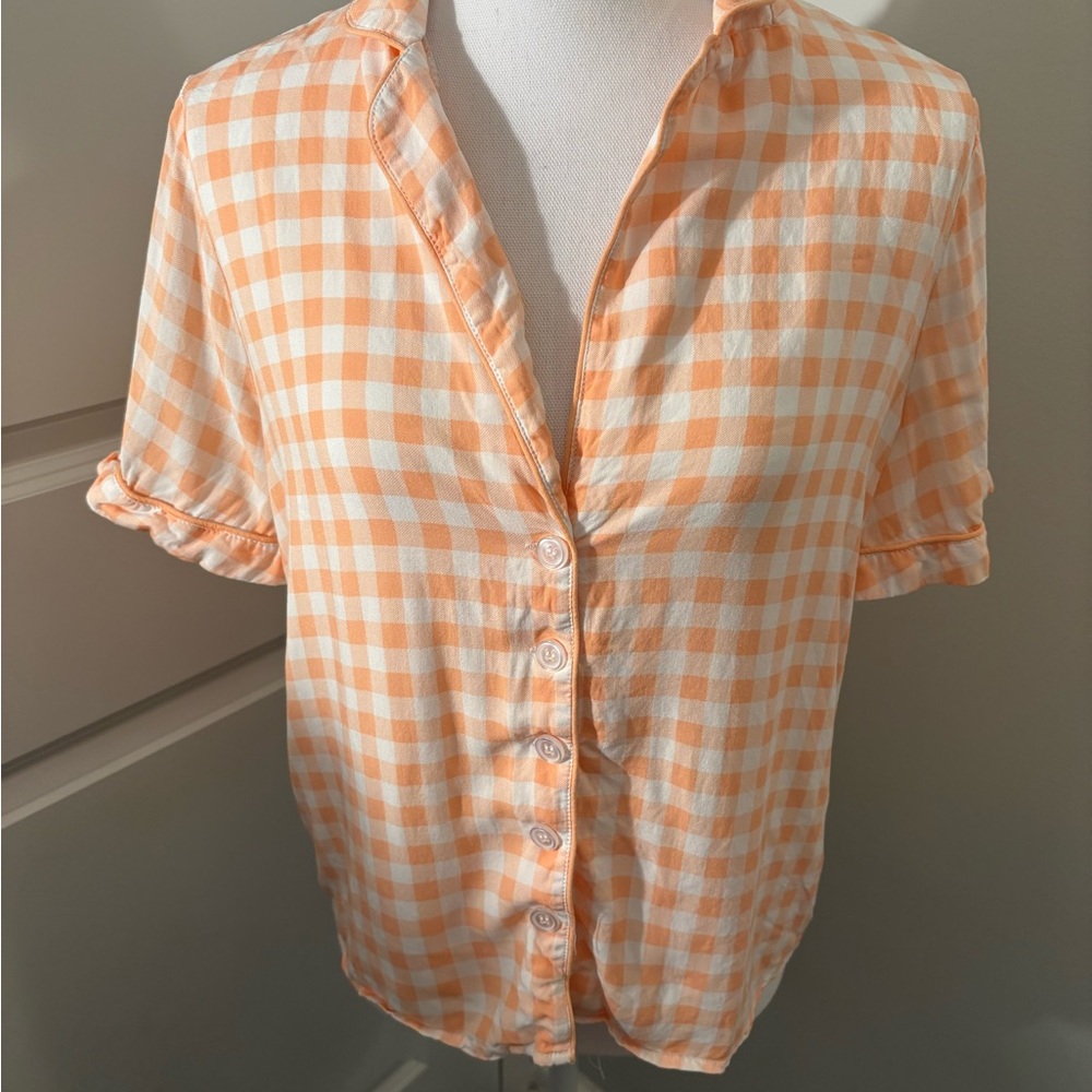 🎉SALE Orange Gingham Pajamas Button-Up Top with Matching Shorts